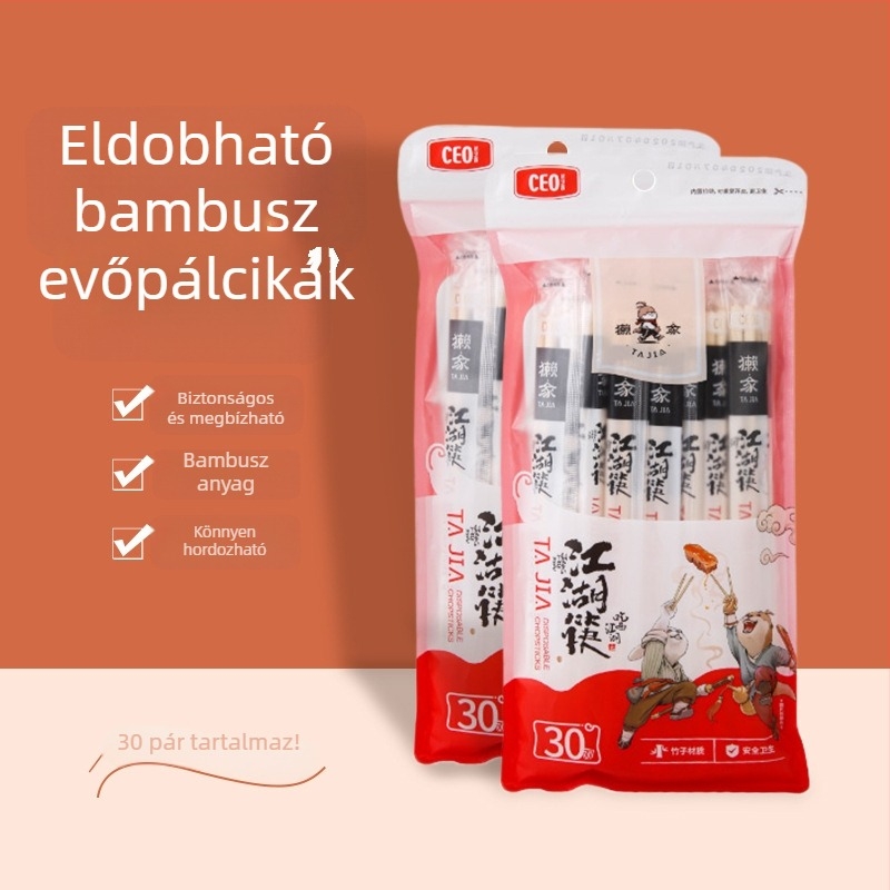 Egyszer használatos bambusz evőpálcikák, csúszásmentes, festék- és viaszmentes, tartós, torzulásálló, 50 pár