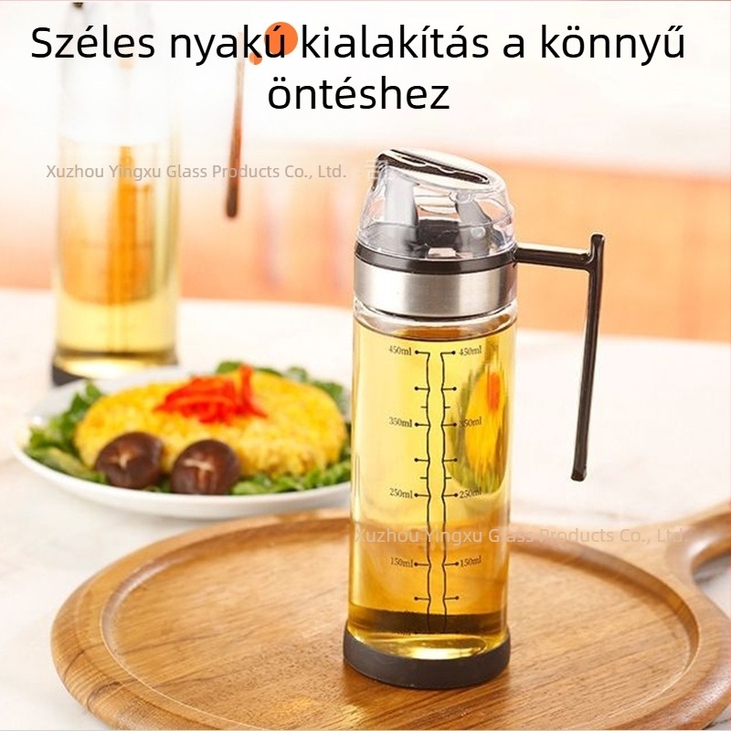 Üveges olajtartó anti-csepegő mechanizmussal, nagy kapacitású, automatikus adagolás a konyhában