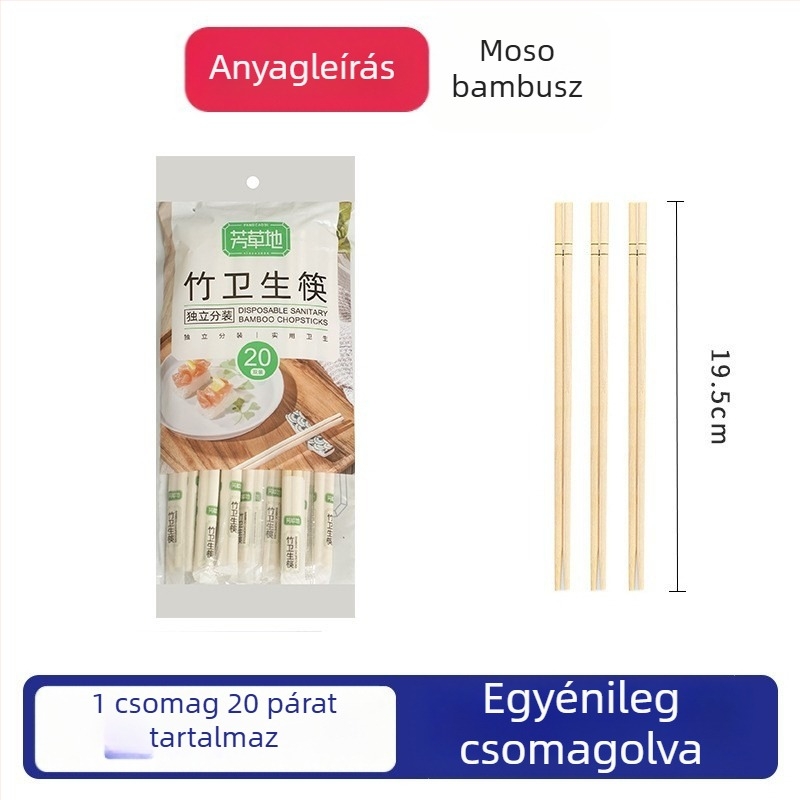 Meadow egyszer használatos bambusz evőpálcák egyedi csomagolásban, négyszögletes véggel, otthoni és kereskedelmi használatra.