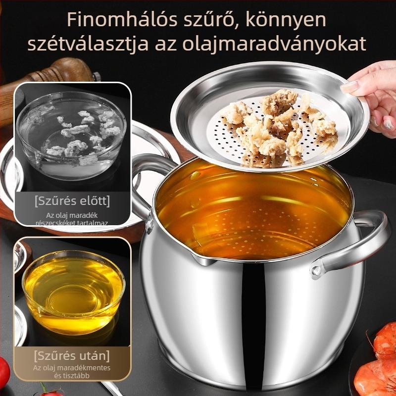 Rozsdamentes acél zsírtál fedéllel és szűrővel, nagy kapacitású konyhai olajtartály