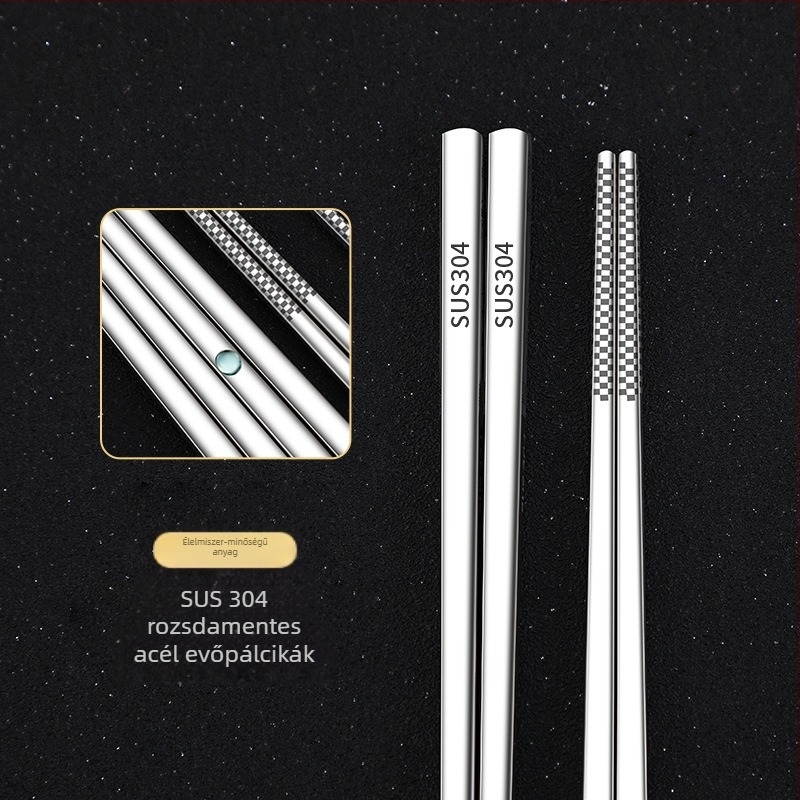 316 rozsdamentes acél evőpálcikák, hosszúak, koreai stílus, penészálló, sterilizálható, 10 párból álló készlet