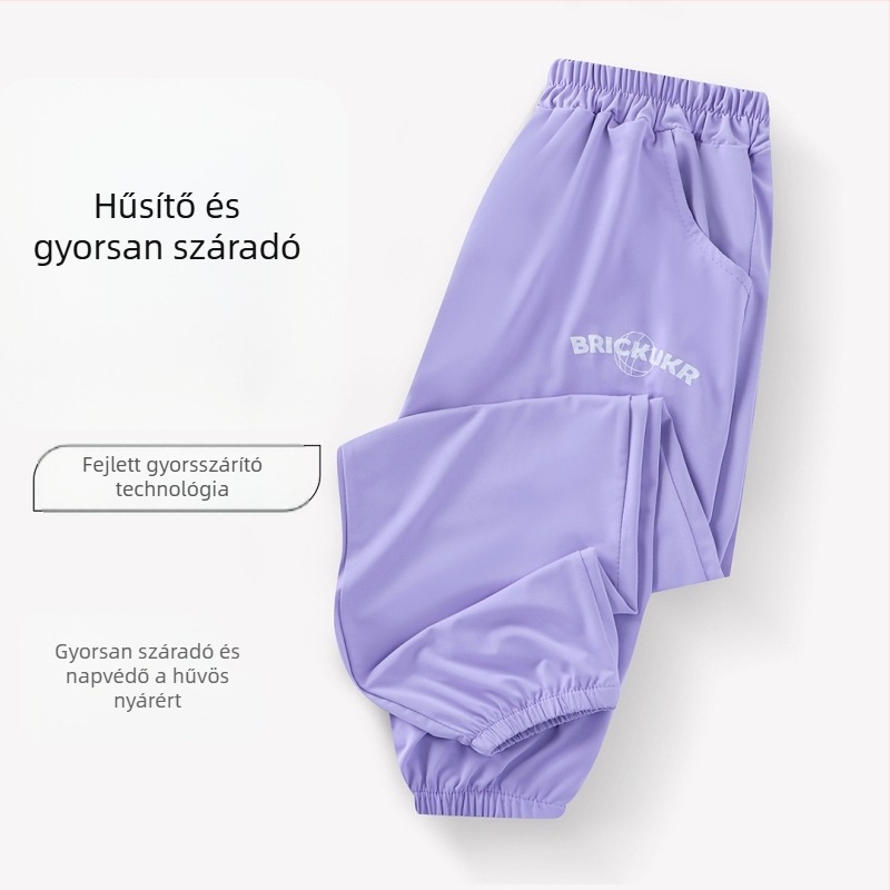 Nyári gyerekeknek szánt szúnyogellenes, vékony, hűsítő sportnadrág, 3/4 hosszú, gyorsan száradó