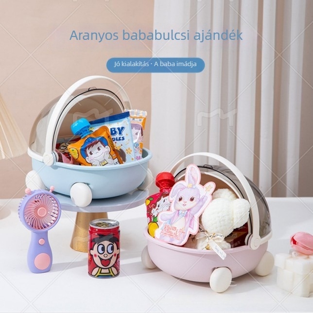 2 L-es élelmiszer-tároló doboz fedővel és fogantyúval, PET+PP, egyszínű, aranyos rajzfilmszerű dizájn, 32 darabos készlet