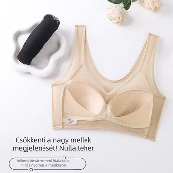 Plusz méretű, merevítő nélküli melltartó, csipkés, vékony hálós anyagból, pamut bélés, sporthoz, jóga és alváshoz