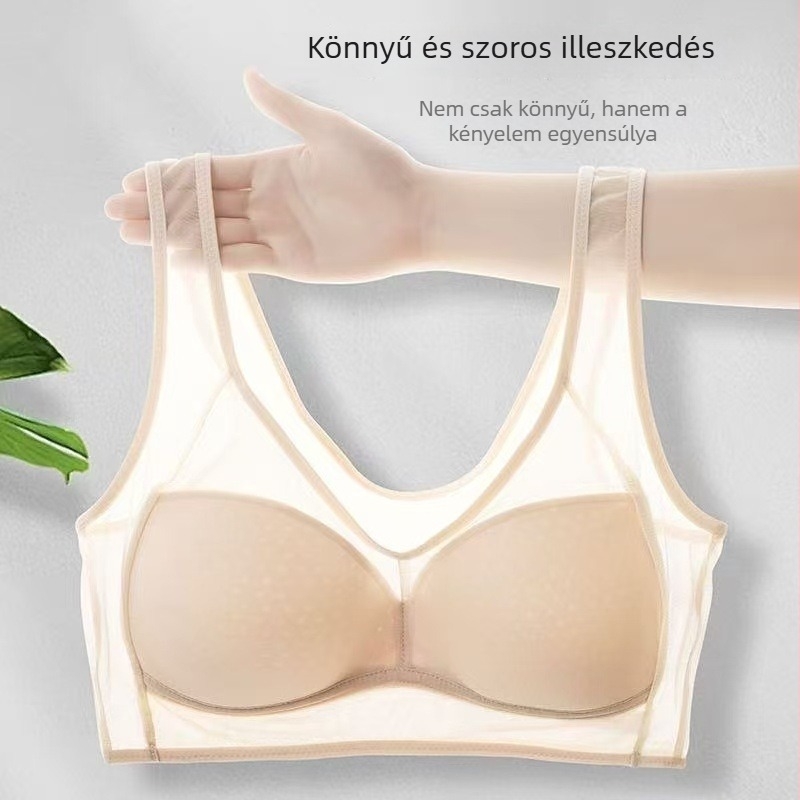 Plusz méretű, merevítő nélküli melltartó, csipkés, vékony hálós anyagból, pamut bélés, sporthoz, jóga és alváshoz
