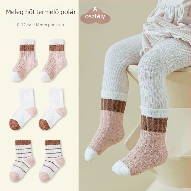 Vastagított gyerek- és babazokni fleece-béléssel, téli meleg, középmagasságú, uniszex