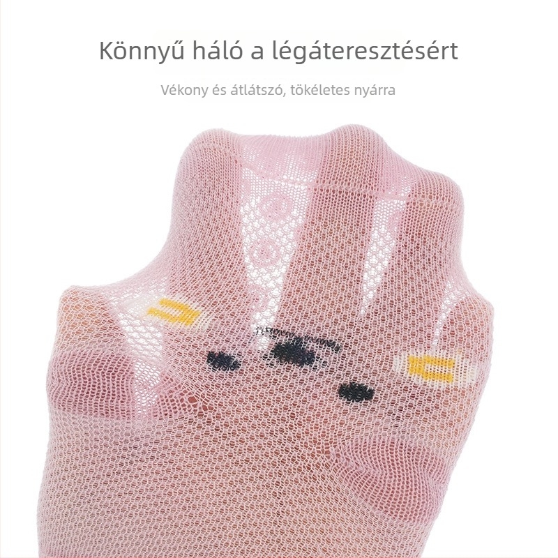 A-osztályú baba padlóra való zokni, vékony tavasz–nyár, csúszásmentes pöttyökkel, aranyos mintás, légáteresztő, beltéri használatra