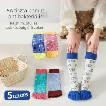 Gyerekeknek szánt pamut zokni, Class A, tavasz–ősz, uniszex, mesefigurás mintával, ötujjas sportzokni, középmagasság