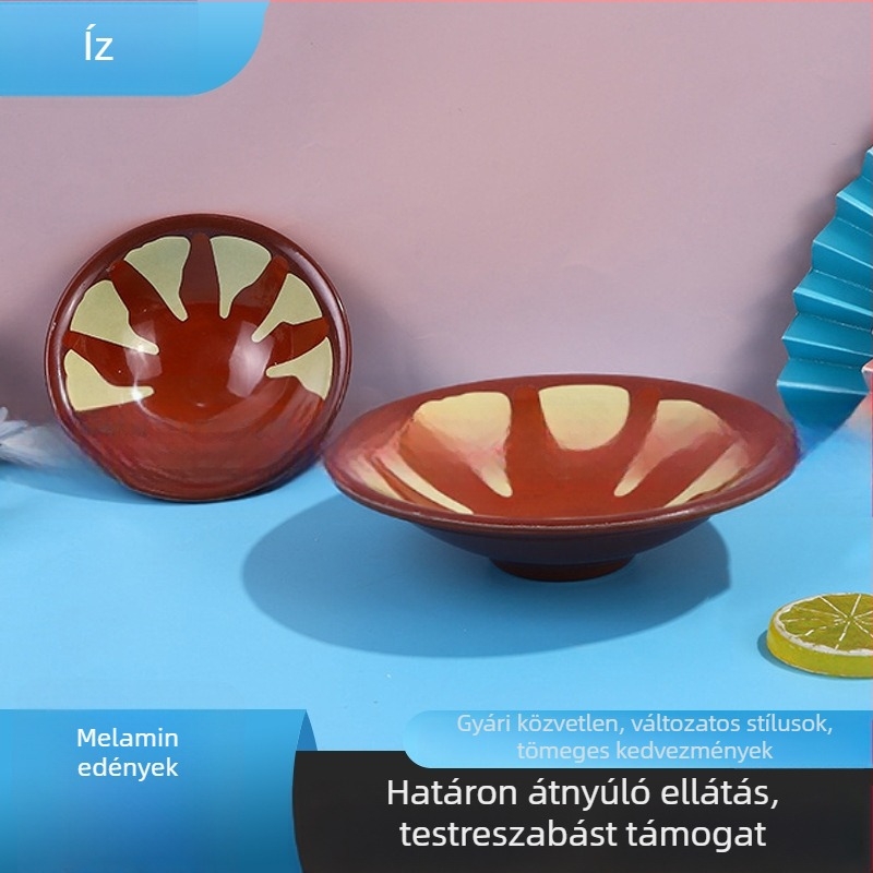 Melamin étkészlet porcelánhatású dizájnnal, tésztás tálakkal – strapabíró kollégiumi használatra