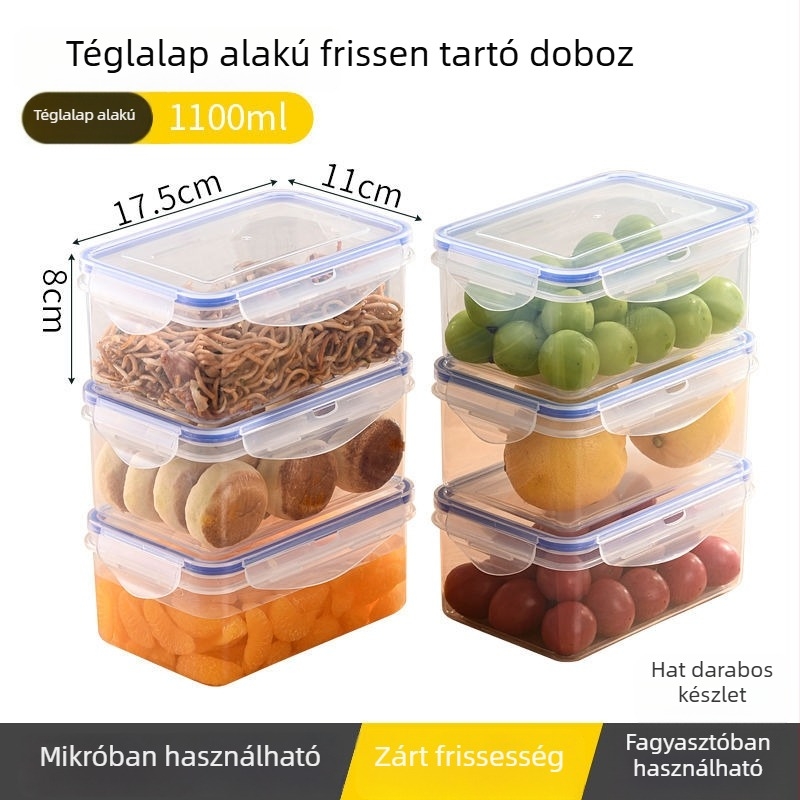 Nagy kapacitású, téglalap alakú fagyasztó tároló, élelmiszer-minőségű, fedeles, átlátszó, megerősített