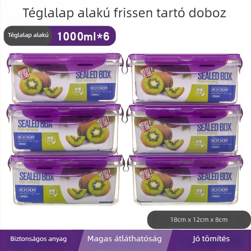 Nagy kapacitású, téglalap alakú fagyasztó tároló, élelmiszer-minőségű, fedeles, átlátszó, megerősített