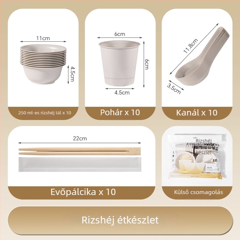 Kültéri egyszer használatos étkészlet rizshéjrostból – tálak és tányérok