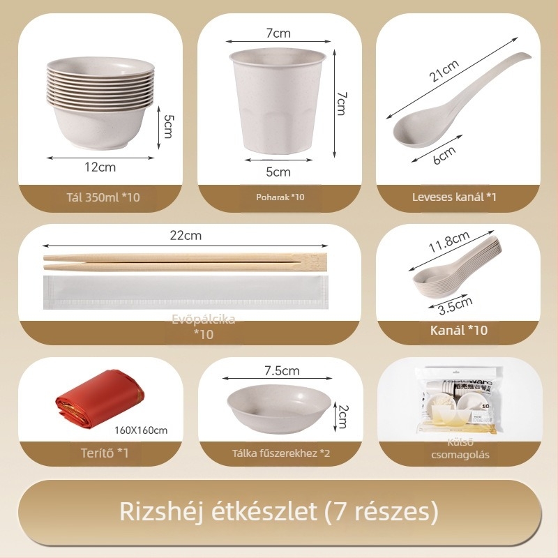 Kültéri egyszer használatos étkészlet rizshéjrostból – tálak és tányérok