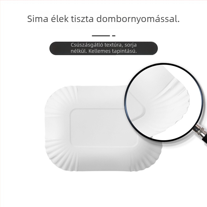 Egyszer használatos téglalap alakú papírtálca, élelmiszer-minőségű, biológiailag lebomló, 10×16 cm vagy 13×20 cm, 230-300 GSM, piknikre és otthoni használatra