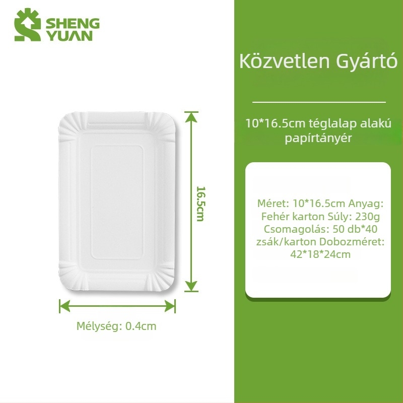 Egyszer használatos téglalap alakú papírtálca, élelmiszer-minőségű, biológiailag lebomló, 10×16 cm vagy 13×20 cm, 230-300 GSM, piknikre és otthoni használatra