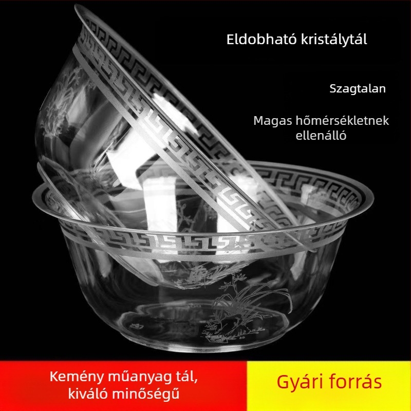Egyszer használatos, merev műanyag tál, megerősített, háztartási használatra; tál leveshez hot pot