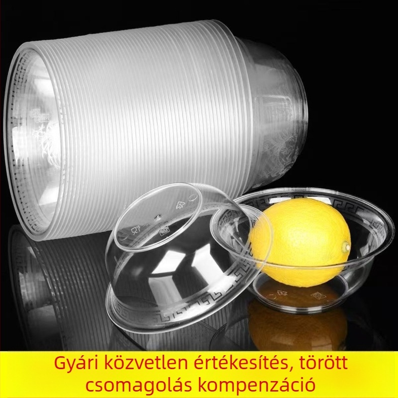 Egyszer használatos, merev műanyag tál, megerősített, háztartási használatra; tál leveshez hot pot