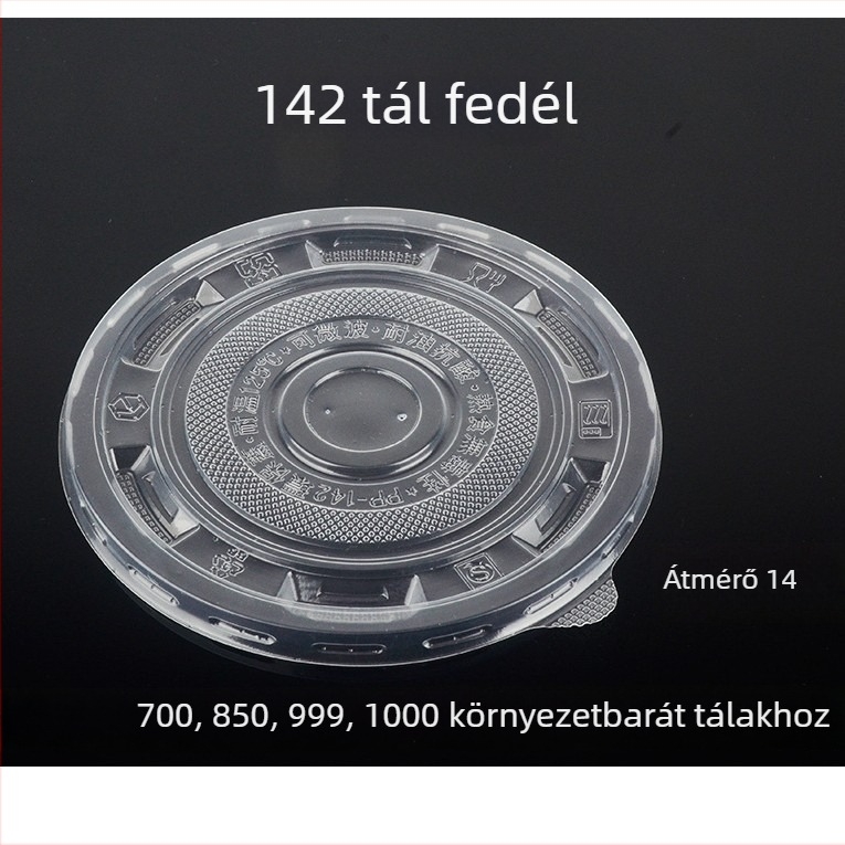 Műanyag kör alakú tálfedél, egyszer használatos, kereskedelmi felhasználásra, vastagított, elvitelre szánt csomagoláshoz