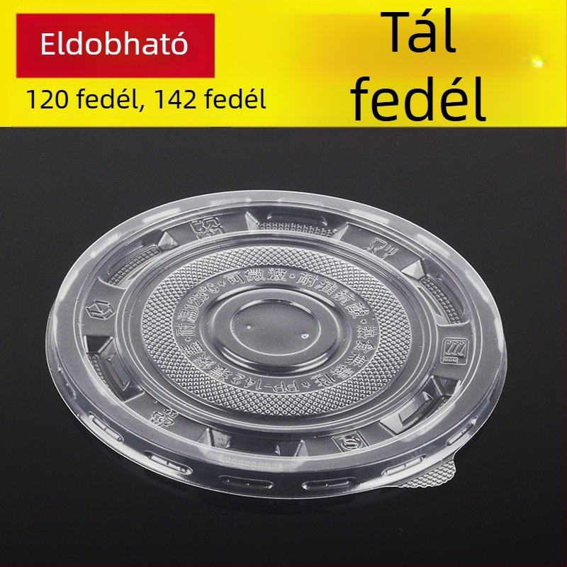 Műanyag kör alakú tálfedél, egyszer használatos, kereskedelmi felhasználásra, vastagított, elvitelre szánt csomagoláshoz