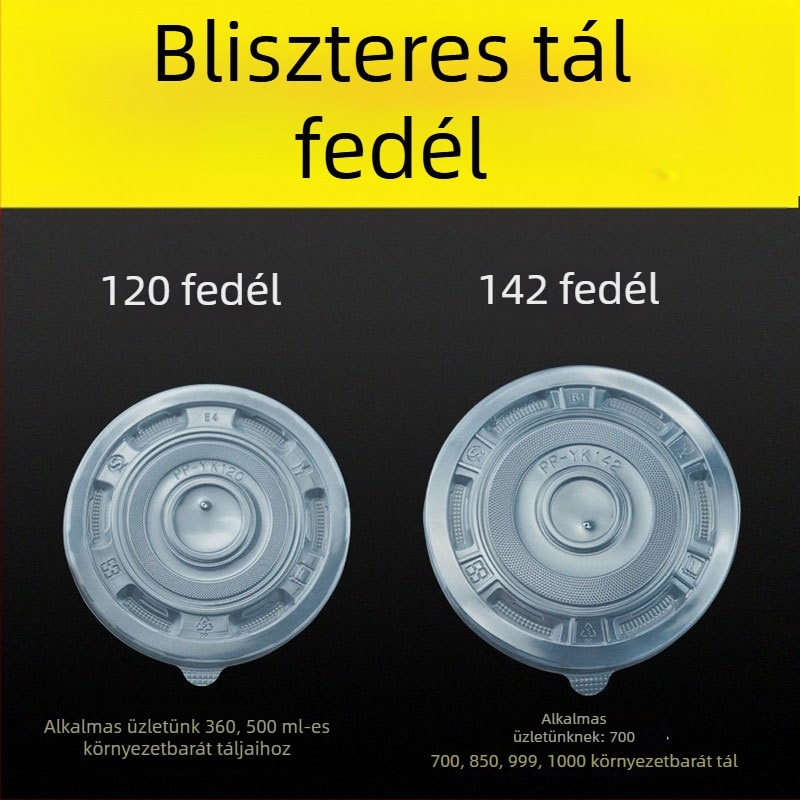 Műanyag kör alakú tálfedél, egyszer használatos, kereskedelmi felhasználásra, vastagított, elvitelre szánt csomagoláshoz