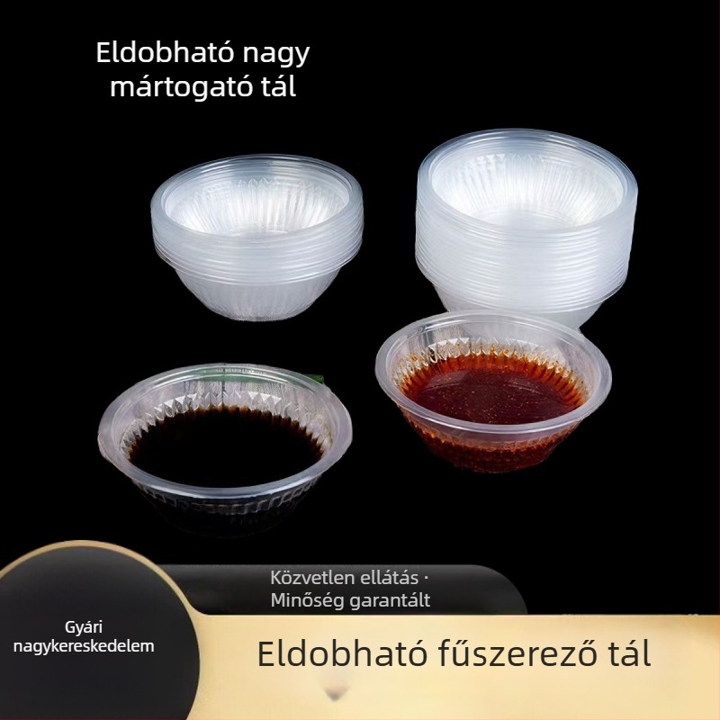 Egyszer használatos műanyag fűszertálak, 130 ml, ideális forró pot-hoz és mártásokhoz, gyóza fűszer, ecet és szójaszósz.