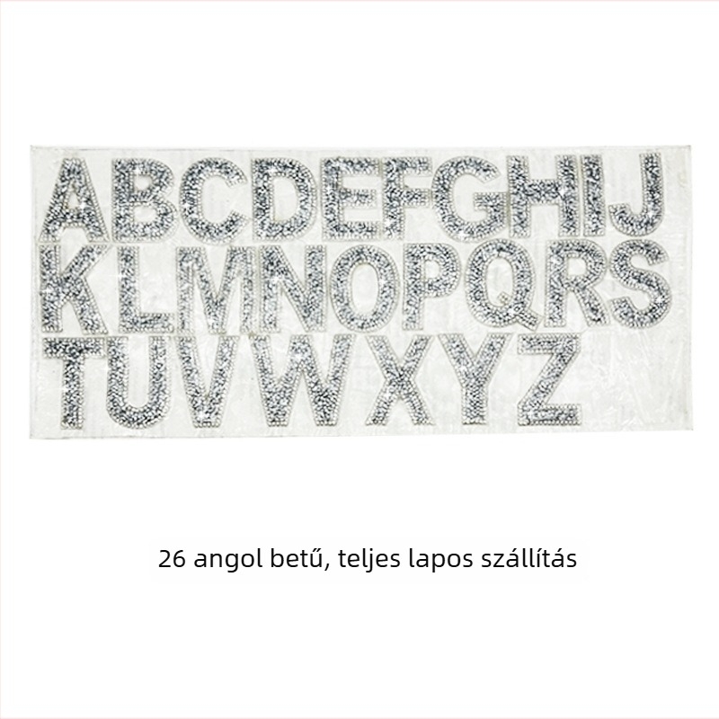 Angol ábécé köves betűk teljes lapja ruhára történő applikációhoz és születésnapi dekorációhoz