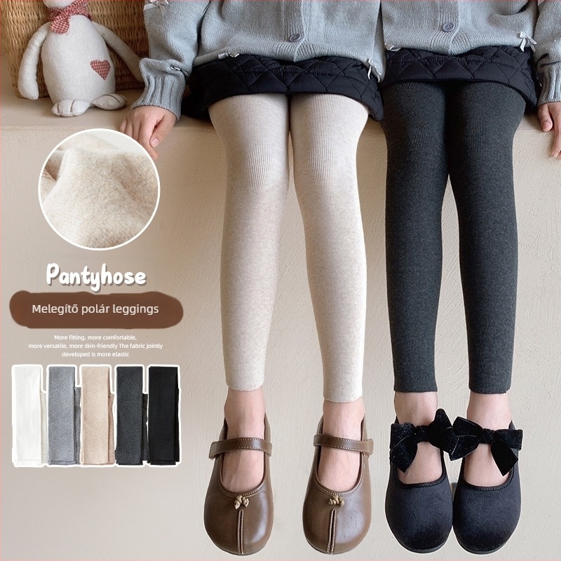 Lányok capri hosszú leggings ősz–télre, fehér, fleece-béléssel, lábfej nélküli, meleg