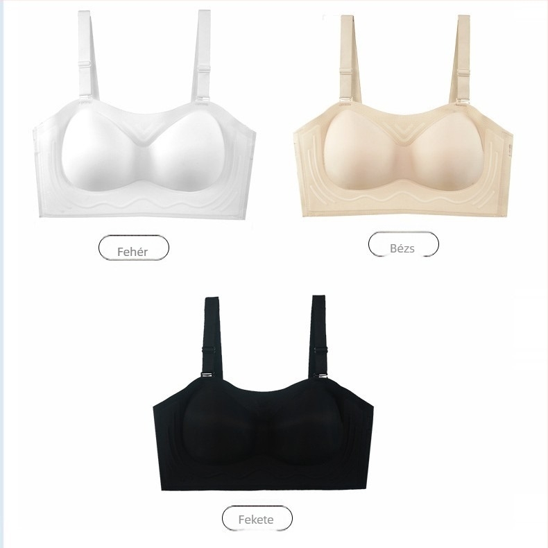 Pluszméretű váll nélküli, varrat nélküli melltartó, láthatatlan emelés, merevítő nélkül, bandeau stílus, sima felület