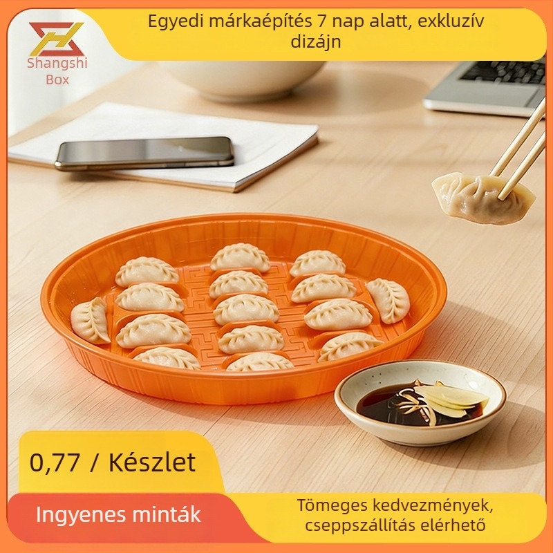 Egyszer használatos kör alakú gyoza és wonton csomagoló doboz, átlátszó, vastagított PP ételtartó doboz fedéllel, mikrohullámú sütőbe is használható