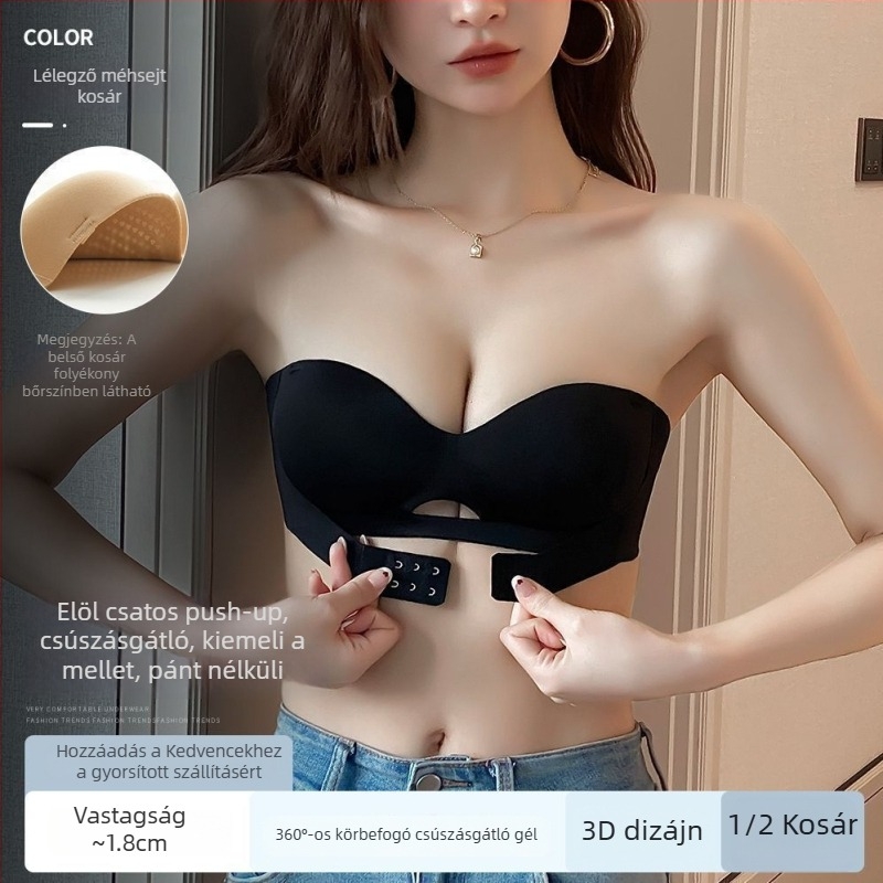 Kis méretű push-up melltartó vállpánt nélküli, elöl záródó, varrás nélküli, lélegző, csúszásmentes