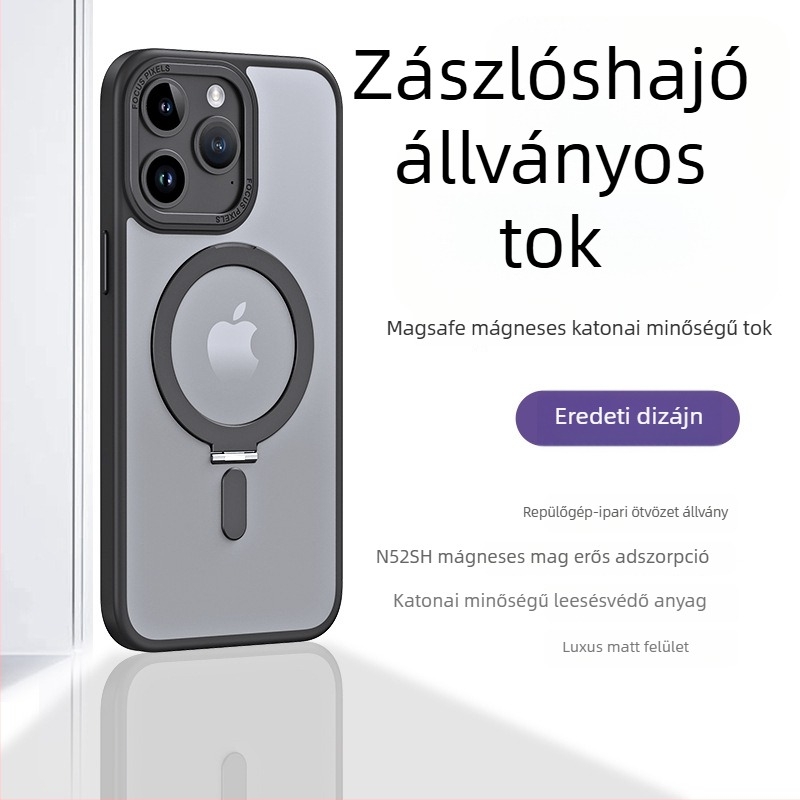 TPU védőtok iPhone-hoz mágneses állvánnyal és láthatatlan támaszkodással, átlátszó támaszponttal, testreszabható