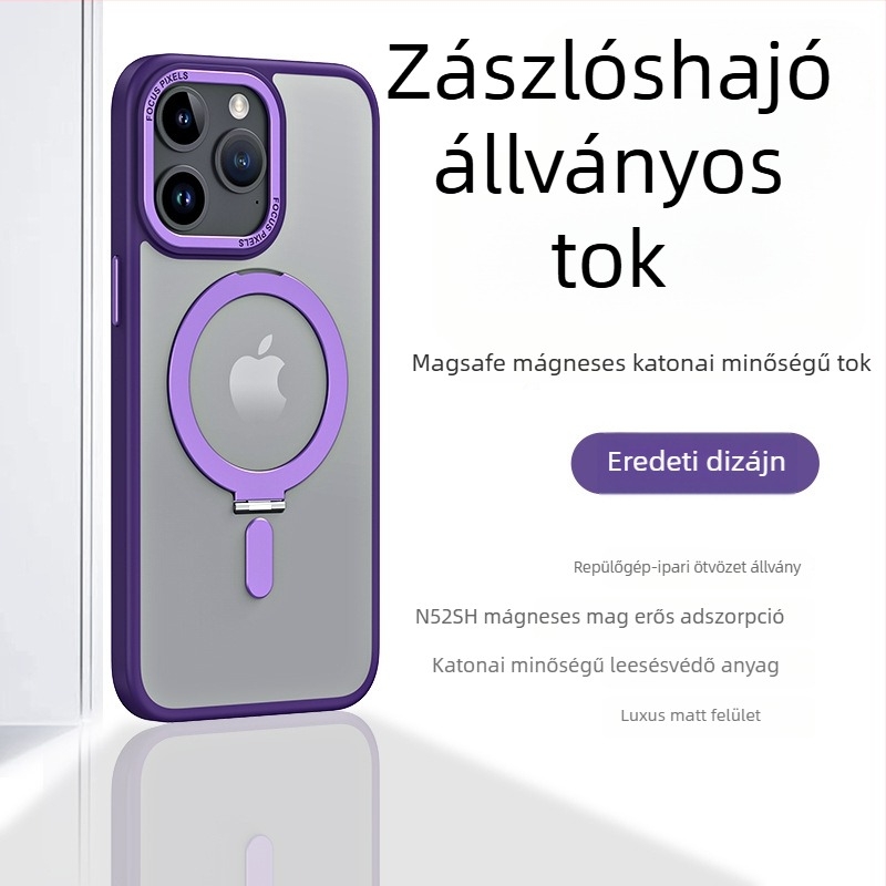 TPU védőtok iPhone-hoz mágneses állvánnyal és láthatatlan támaszkodással, átlátszó támaszponttal, testreszabható
