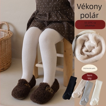 24 őszi–téli bélelt gyerekharisnyák lányoknak, vékony fleece belsővel, fin csíkos egyszínűek, kicsiknek és nagyobb gyerekeknek