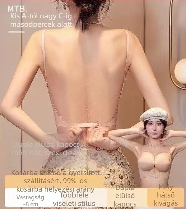 8 cm-es hátú női melltartó kis méretű mellemhez, push-up effektus, varrat nélküli, láthatatlan elülső zár, U-formájú hátsó