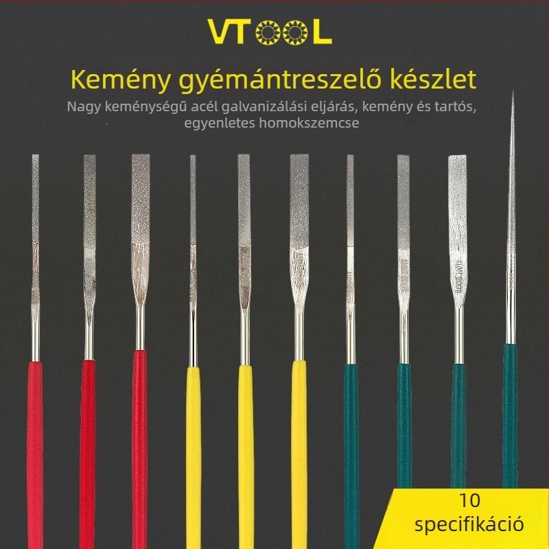 VTOOL gyémánt-ötvözetű kis reszelő készlet, különböző formák, finom csiszolás, kisméretű síkferde reszelő PTF-10