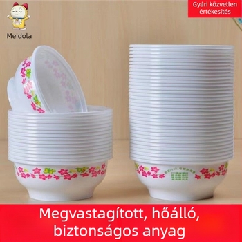 Egyszer használatos rizses tál virágmintás, vastagított élelmiszer-minőségű műanyagból, evőeszközzel és chopstickekkel bankettekhez