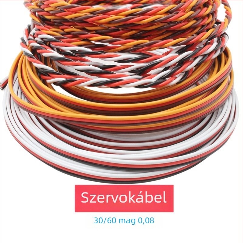Szervo kiegészítő kábel, 3P, fekete, piros, fehér, barna, piros, narancs, sodrott huzalból, kopásálló és vízálló, 60 magos és 30 magos