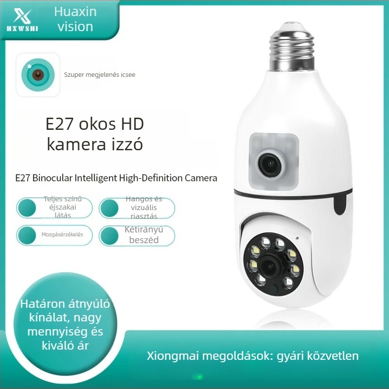 ICSEE Xiongmai Megoldás E27 kétlencsés izzó kamera éjszakai látással és interkommal, belső felügyeleti kamera