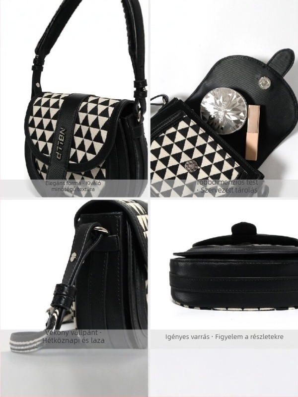 2025 új fekete-fehér geometriai saddle táska nőknek, sokoldalú, magas minőségű crossbody, niche dizájn, Instagram-stílus