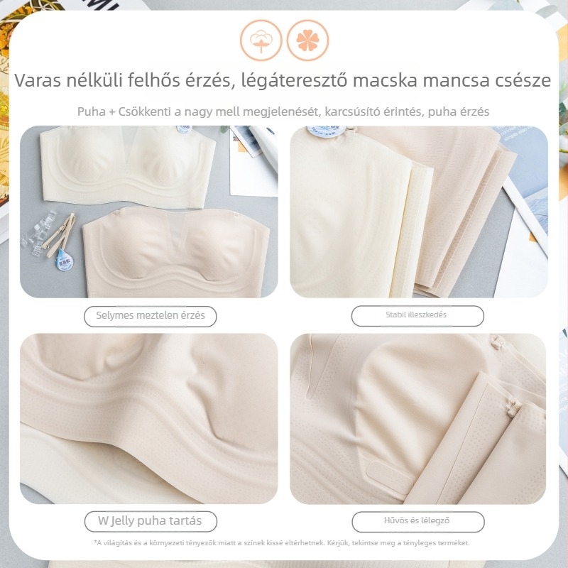 Váll nélküli melltartó, hátat formázó, ultra vékony Ice Silk anyagból, formázott kosár, levehető vállpántok