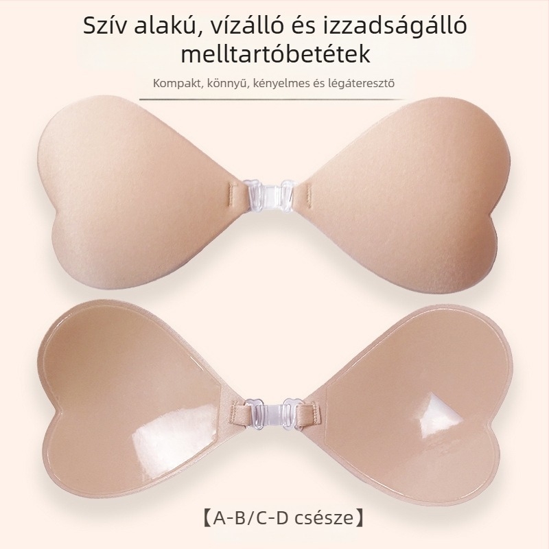 Szilikon melltartó párnák szív alakú elülső záródással, pánt nélkül, push-up, láthatatlan bikinihez nőknek