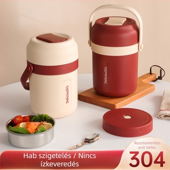 304 rozsdamentes acélból készült dupla falú ebédes doboz, 2000 ml kapacitás