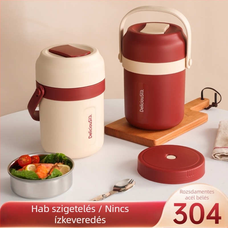 304 rozsdamentes acélból készült dupla falú ebédes doboz, 2000 ml kapacitás