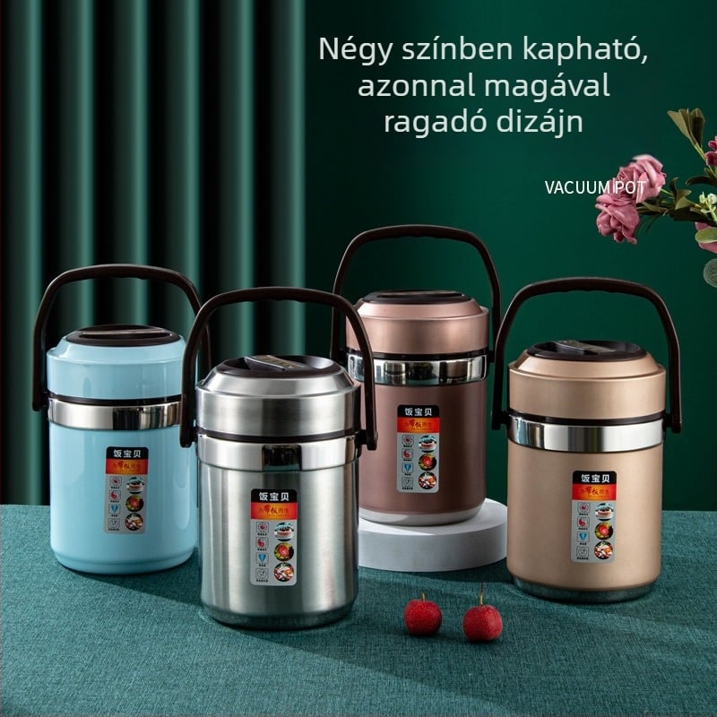 304 rozsdamentes acélból készült vákuum-izolált ebédes doboz, nagy kapacitás, többszintes szigeteléssel