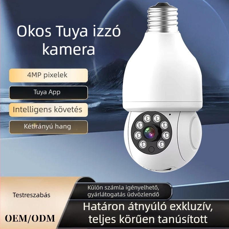 E27-es lámpa alakú megfigyelő kamera, 360°, Wi-Fi, távoli otthoni megfigyelés, HD teljes szín