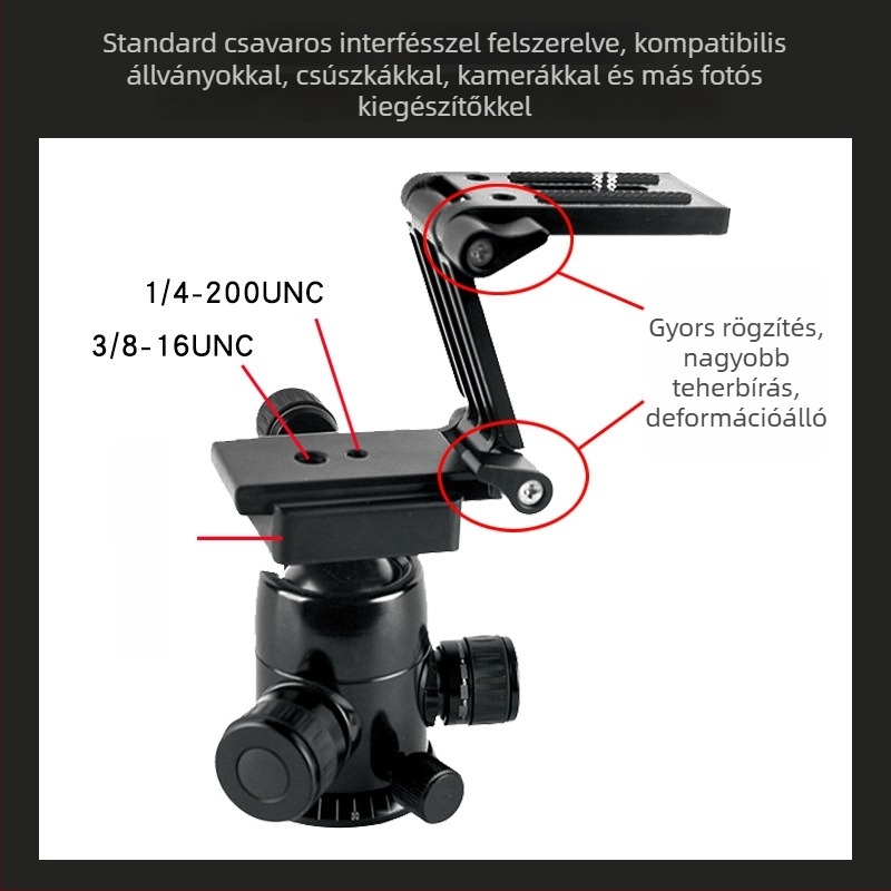 Z-típusú összecsukható asztali trípód gimbal gyors záró mechanizmussal okostelefonokhoz, DSLR-kamerákhoz és sliderekhez élő közvetítéshez és felvételhez