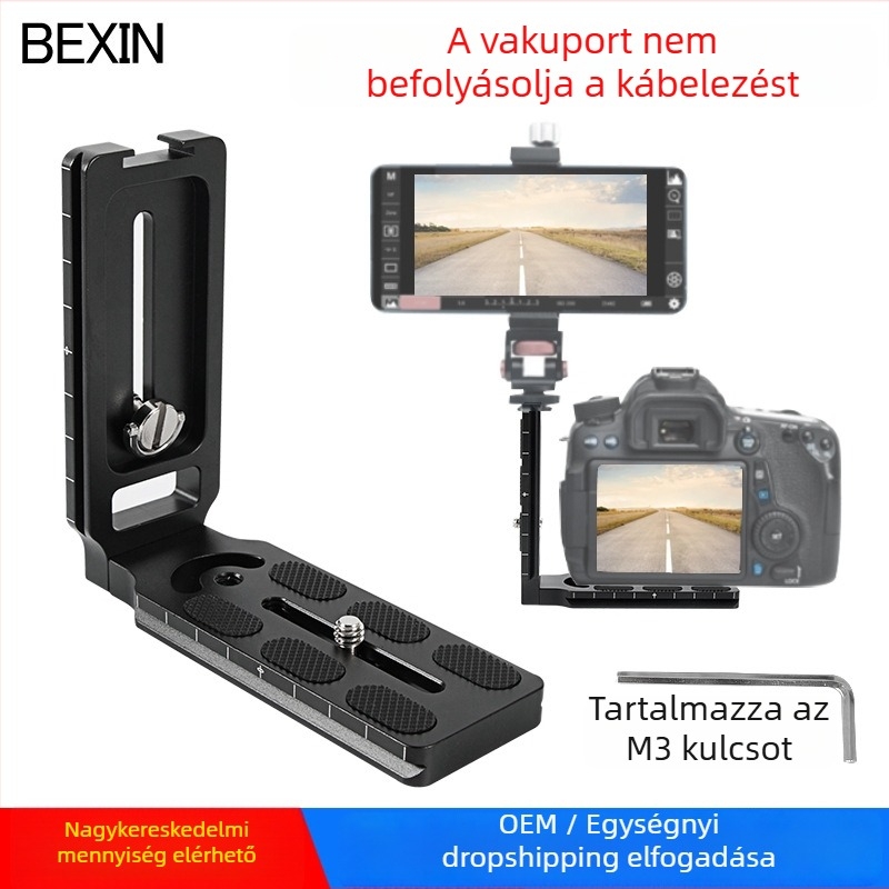 Alumínium ötvözetű DSLR gyorskioldó lemez állványfejhez, forró cipővel, függőleges felvételhez, kompatibilis CamFi L-platával.