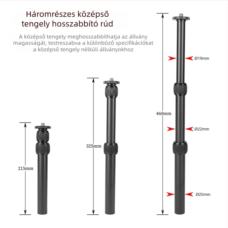 Középső tengelyes meghosszabbító rúd állványhoz és monopodhoz, telefontartó és gimbal stabilizátorral