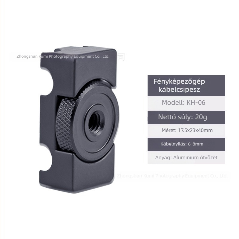 Kamera kábelzáró csipesz tükrö nélküli és DSLR kamerákhoz, alumíniumötvözet, méretek 17,5×20×40 mm, 20 g