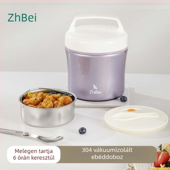 Rozsdamentes acélból készült szigetelt ebédes doboz műanyag fedővel, hengeres kialakítás, irodai használatra, 1–2 l kapacitás